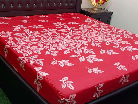 Waterproof Terry Cotton Double Bed Mattress Cover - 1 Pc - Red Printed Design