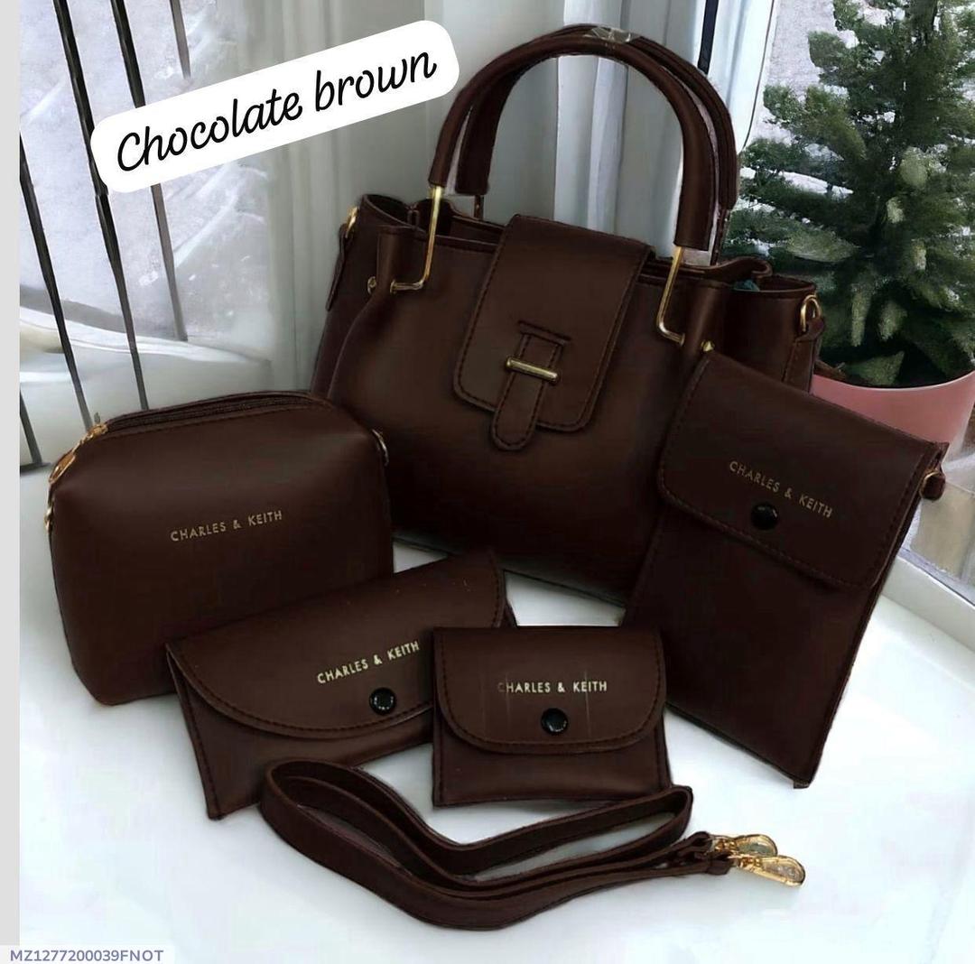 Girl's Leather Plain Hand Bag Set 5 Pcs