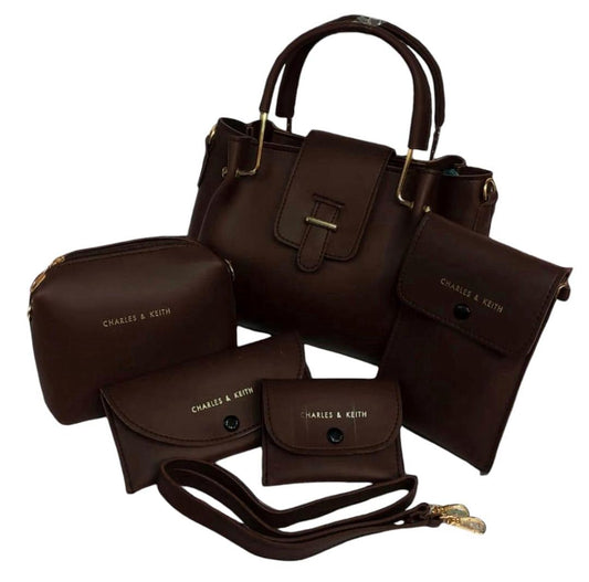 Girl's Leather Plain Hand Bag Set 5 Pcs